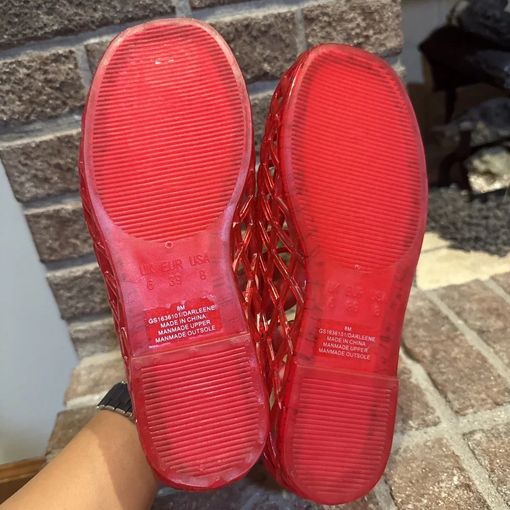 MIA Womens Darleene Jelly Mesh Slip On Flat Open Grid Rubber Shoes Red Sz 8 #563 - Picture 2 of 16